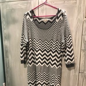 Pink Rose 1X Sweater Dress Grey and White Chevron